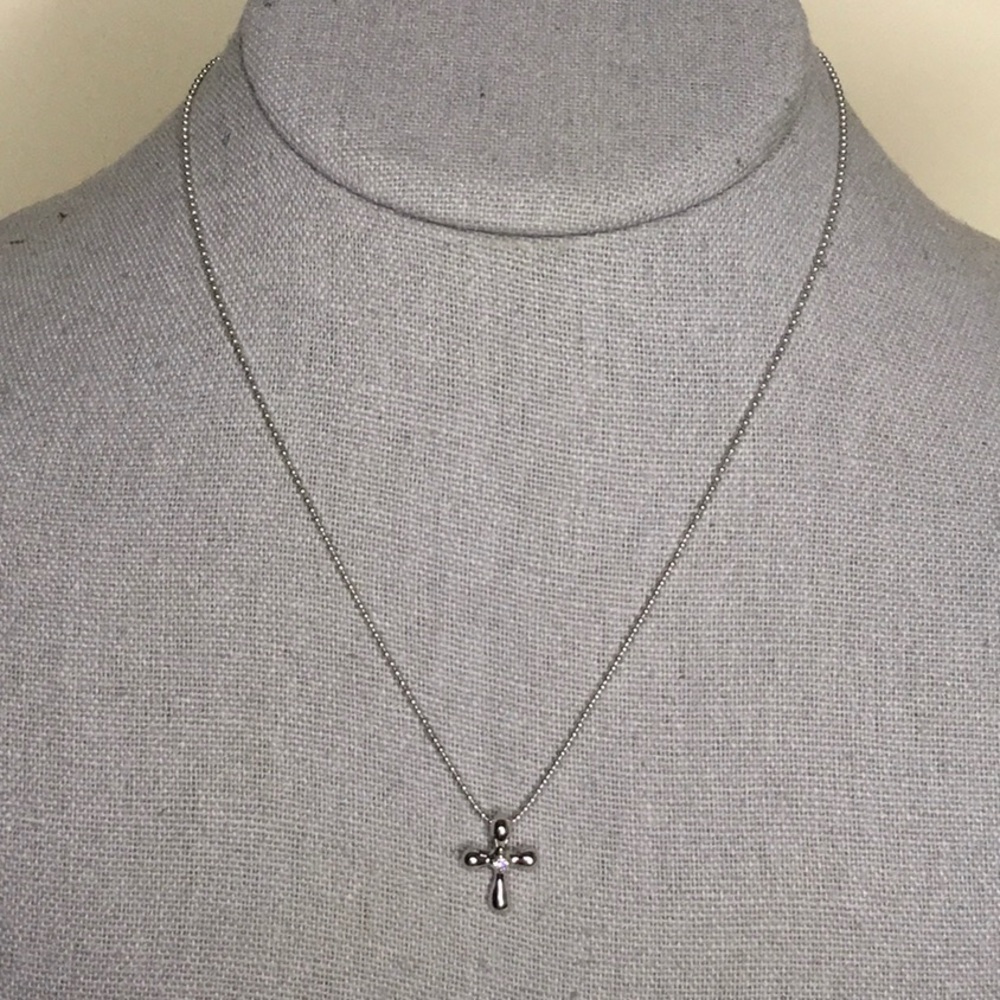 TASAKI Cross Necklace with Diamond in Sterling Silver (16")